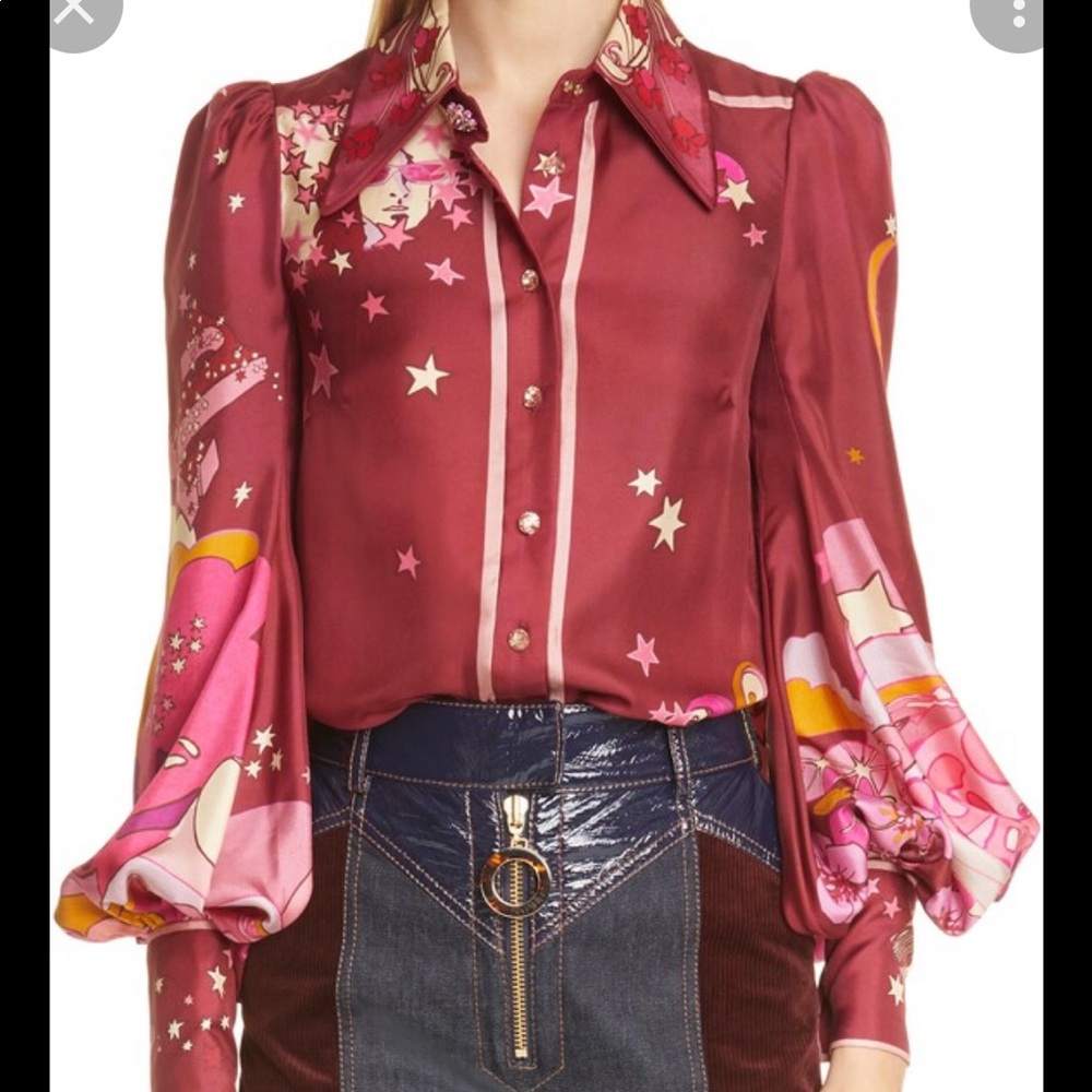 Zimmermann Concert Print Balloon Sleeve Silk Blouse size 0 -